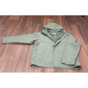 LL Bean Men's Extra large Khaki Fall Winter Jacket Attached Hood ORB73 Full Zip